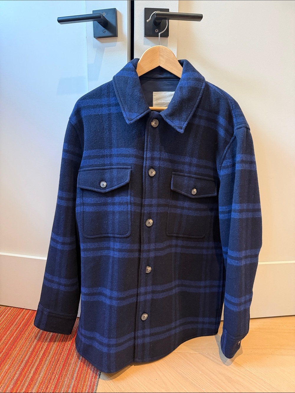 Everlane Navy & Blue Plaid Teddy Jacket